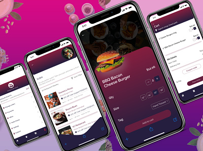 Food app - Profile, Product detail, Restaurant, Cart screens app design typography ui ux web
