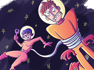 In Space No One Can Hear You Squirm astronaut cartoon cute floating illustration space