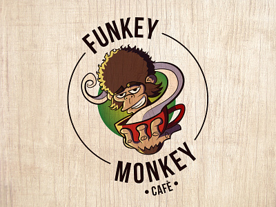 Funkey Monkey Cafè Logo cafe cartoony coffee fun funkey graphic illustration logo monkey