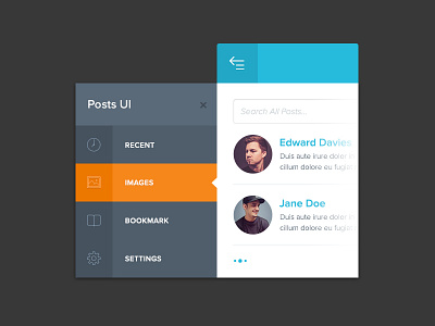 PostsMenuUI betraydan flat flat design flatui icons ios7 menu palette posts search ui ux