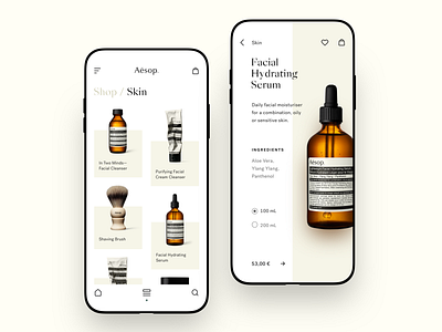 Aēsop betraydan clean design e commerce feed icons inspiration minimal mobile product prototype typography ui ux