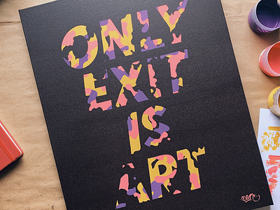 Only exit is art camouflage camuflagem canvas lettering letters only exit is art painting