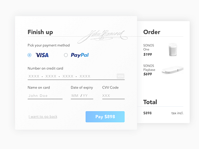 Checkout 002 checkout creditcard dailyui design light payment paypal sonos ui