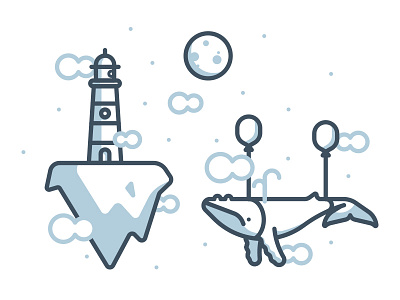 Sea you in the Sky icon illustration lighthouse moon sea sky whale