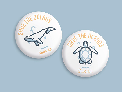 Save the oceans. Save us. - Buttons graphic design illustration sea turtle whale