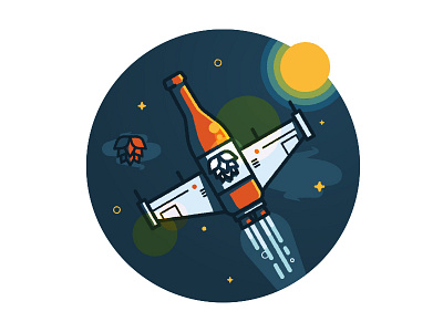 Beer Spaceship beer hop illustration space spaceship star sun