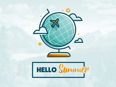 Hello Summer clouds earth globe icon illustration plane sticker summer summertime travel type typography