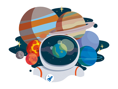 Head in Space. astronaut earth graphic design illustration planets space universe