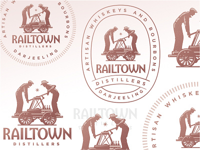 Railtown Identity branding classic custom distillery hand drawn handcar illustration logo old school partners retro vector vintage