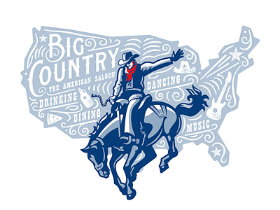 Big Country america american branding classic concept cowboy custom hat horse illustration jump logo old retro rodeo saloon typography vector vintage
