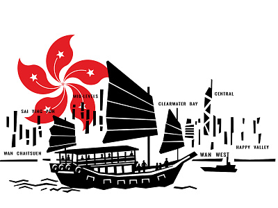 Hong Kong Spot Illustration boat branding cityscape classic custom design hong kong illustration old retro typography vector vintage