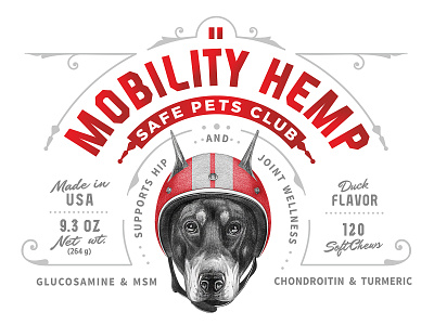 Safe Pets Club Mobility Hemp Packaging branding classic custom dog hemp identity illustration label design logo packaging pets retro typography vector vintage