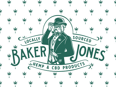 Baker Jones baker branding bulldog bully cbd classic custom gentleman hat hemp identity illustration logo old retro vector vintage weed