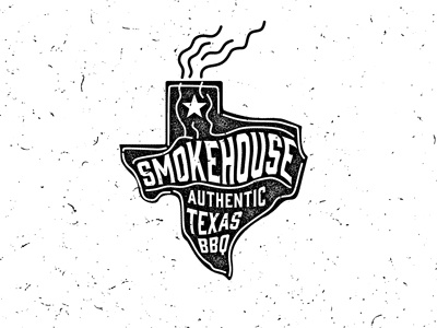 Smokehouse Authentic Texas BBQ bbq chimney distorted food logo lonestar map restautant smoke texas
