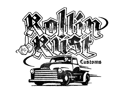Rollin Rust branding classic customs driver logo ratrod skull truck vintage