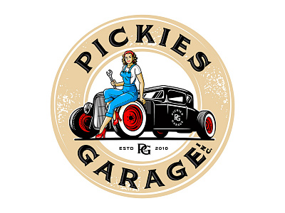 Pickiesgarage classic garage hotrod logo vintage