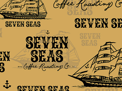 Seven Seas Coffee Roasting anchor coffee illustration logo roasting seas seven ship vintage