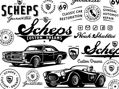 Scheps Custom Dreams badass custom garage illustration logo logotype restoration retro vintage