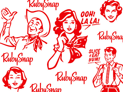 Talking Heads for RubySnap Cookies Box box cookies cowboy heads illustration lolita packaging retro talking vintage
