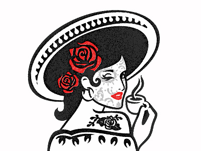 Katrina coffee girl illustration logo neo vintage retro roses sombrero tattoo vintage