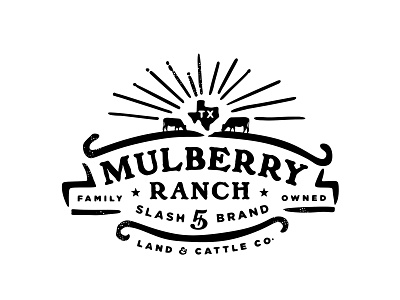 Mulberry Ranch beef branding cattle classic custom identity illustration logo old ranch retro texas typography vector vintage