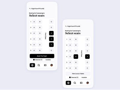 Airline App UI | Seat selection airline airlines airport app boarding booking clean concept design expedia flight flights minimal modern pass ticket tickets travel traveling ui