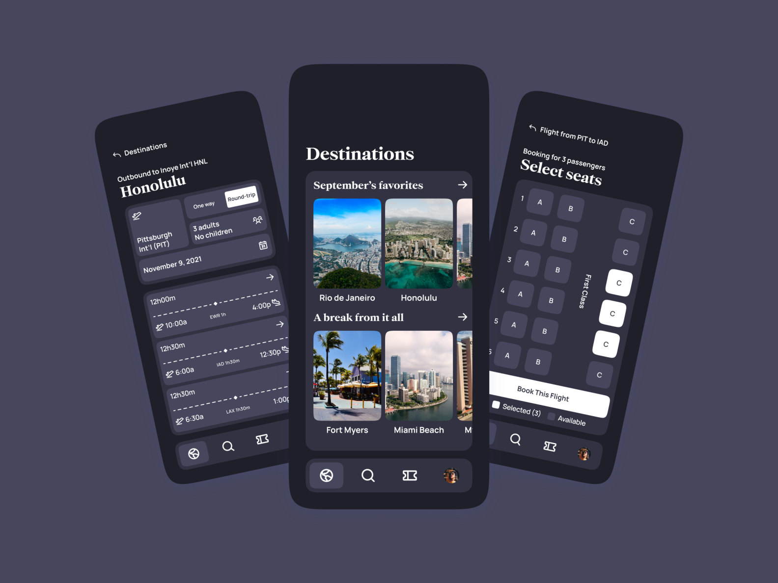 Airline App UI | Dark Mode by Nedia Patrik on Dribbble