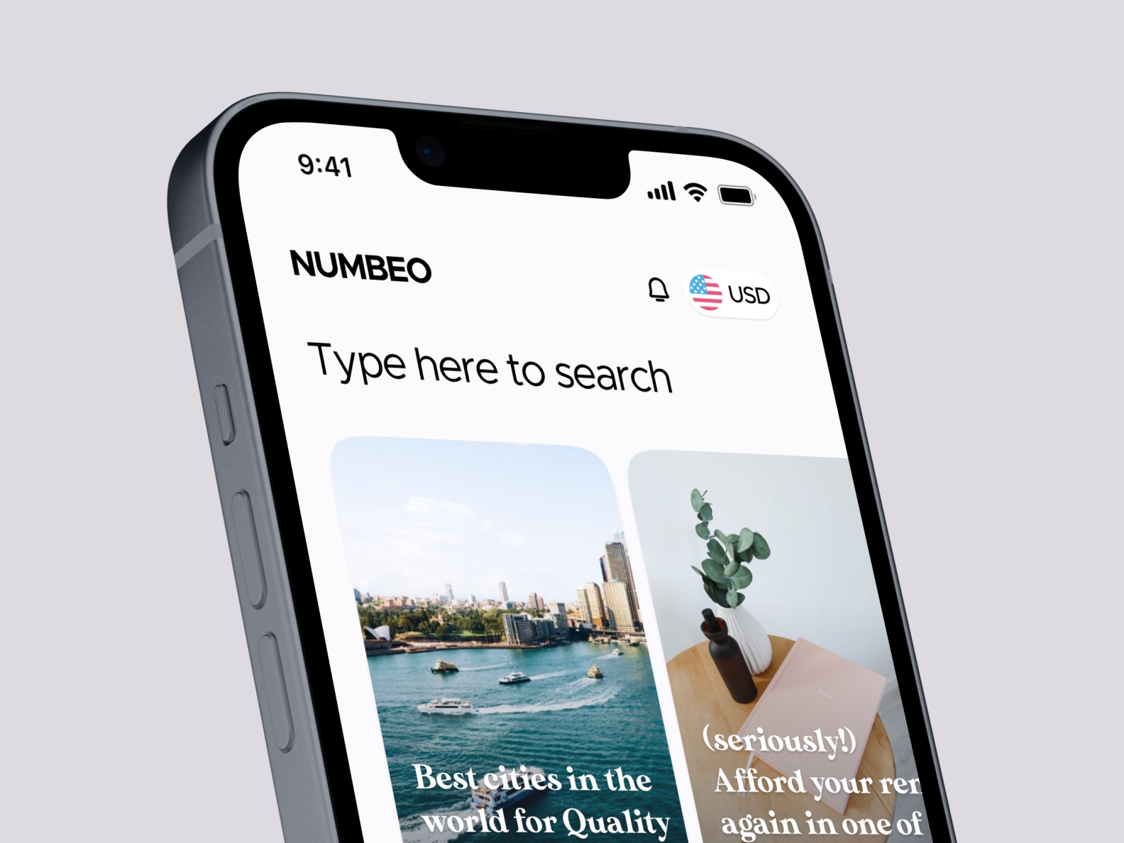 Numbeo Cost of Living iOS app Home display by Nedia Patrik on Dribbble