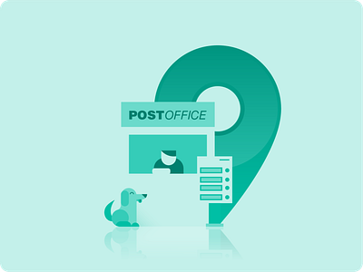 Teal Pin - Post Office App app design dog flat green illustration interface onboarding pin post office ui ux vector