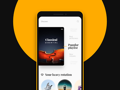 Discover - Classica - #Designflows2019 #1 android android app app black classical contest design designflows dot flat interface ios music ui ux uxui xd design yellow