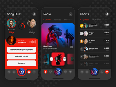 Radio App - #DailyUI app black chart design flat icons interface quiz radio red sing typography ui