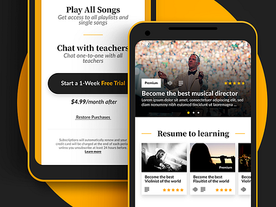 Learning - ClassicApp - #Designflows2019 #2 android app black classical design designflows flat icons interface ios learning music sketch ui ux yellow