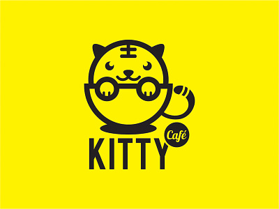 Kitty Cafe Logo cafe cat children kitten kitty luck mascot smile tail