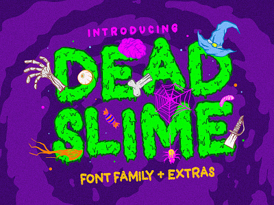 Dead Slime Font Familly + 50 Illustrations bones cemetery crime dead slime font font pack ghost halloween horror illustration scary scream screaming slime spooky zombie