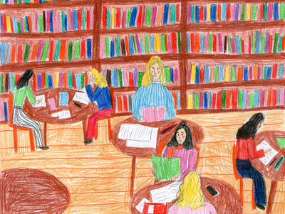 In the library book bookworm drawing illustration people read study