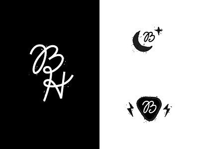 BH b h lettering monogram moon music pick script stars