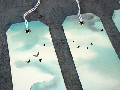 Bookmarks watercolors landscape with birds flying