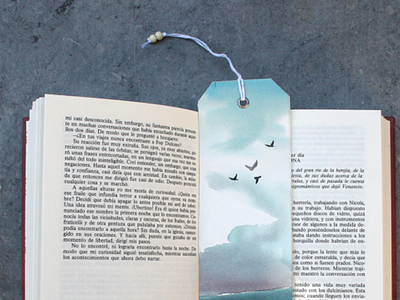 Bookmarks watercolors landscape with birds flying