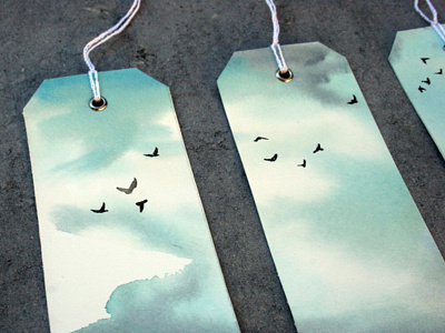 Bookmarks Watercolors Landscape With Birds Flying