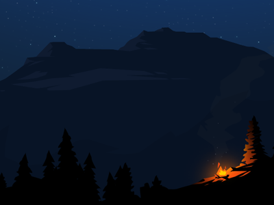 Day 3: Campfire black blue camp fire mountains orange trees