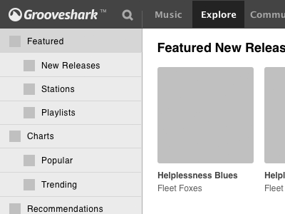 Wireframes for Explore Section explore section grooveshark keynote wireframe
