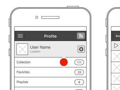 Wireframes for User Profile / Collection