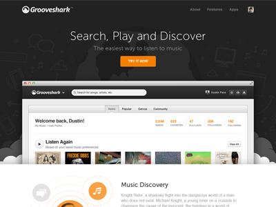 Grooveshark / New Landing Page css animations features illustrations landing launch new promotion splash