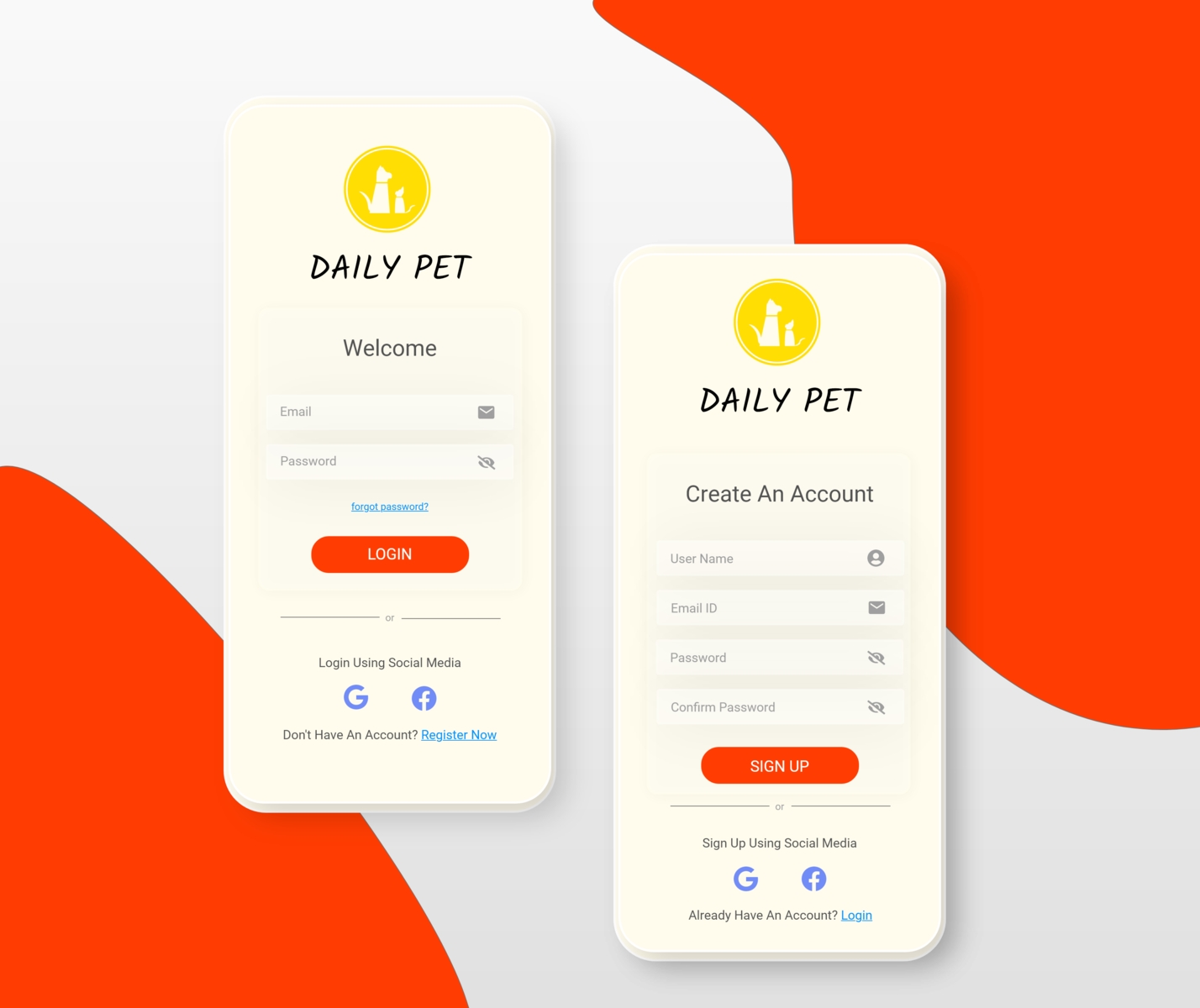 Daily Pet Login and Sign Up Screen by Niranjana M R on Dribbble