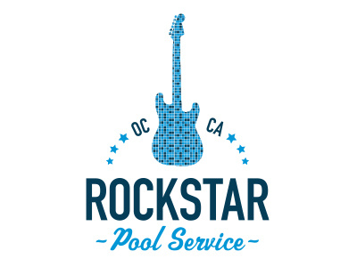 Rockstar Pool Service Logo - unused blue ca classic fender guitar identity logo music oc pool rock water