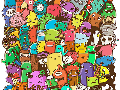 Doodle art colour doodle art monsters rainbow