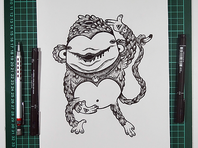 Dolphin+Monkey=Donkey? black dolphin doodle art illustration ink monkey monster