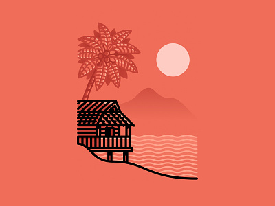 House at the beach beach house illustration landscape minimalistic palmtree sunset