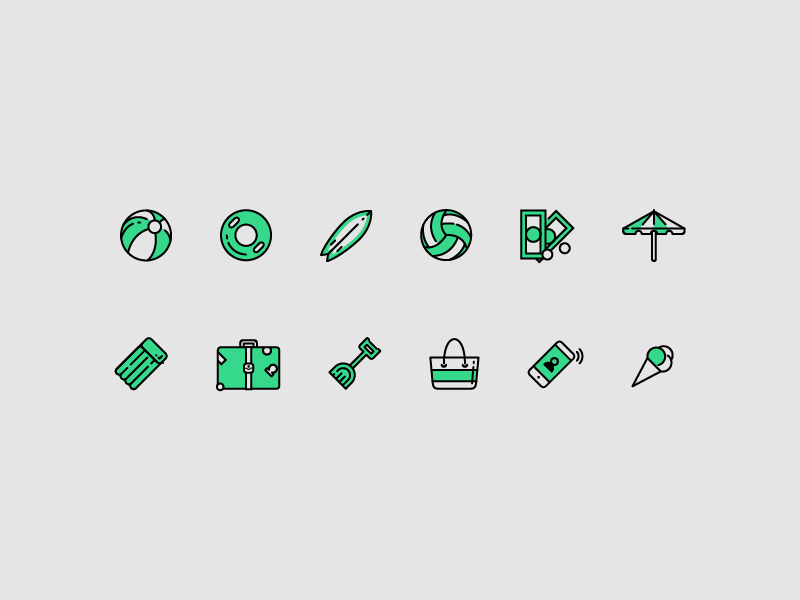 Holiday icons refreshh illustration design iconography relax sun holiday vacation beach icons
