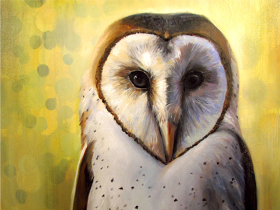 The Weary Watchman barn owl christie snelson color feathers green minimal oil on canvas oil painting owl painting yellow